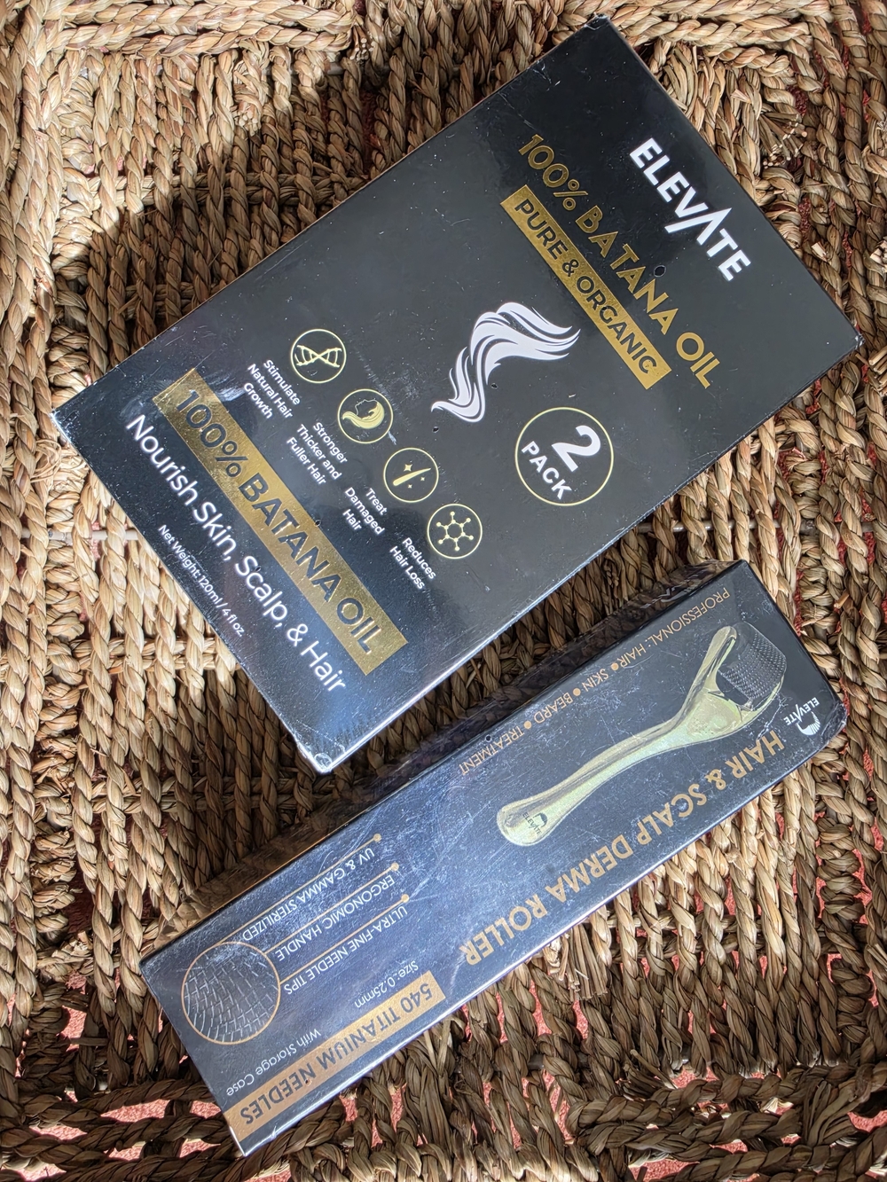 Elevate 100% Batana Oil 2-Pack + Derma Roller 0.25mm Hair Growth Bundle - NEW